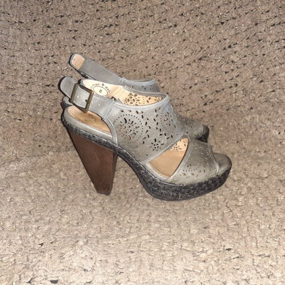 JOHN FLUEVOG-Truth & Integrity-Grey Leather Cut Out-Slingback-Sz 8-Excellent - Picture 5 of 8